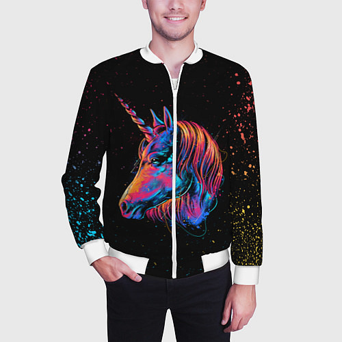 Мужской бомбер ЕДИНОРОГ UNICORN RAINBOW / 3D-Белый – фото 3