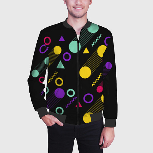 Мужской бомбер Круги и Треугольники / 3D-Черный – фото 3