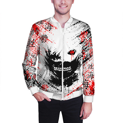 Мужской бомбер ТОКИЙСКИЙ ГУЛЬ КЕН КАНЕКИ / 3D-Белый – фото 3