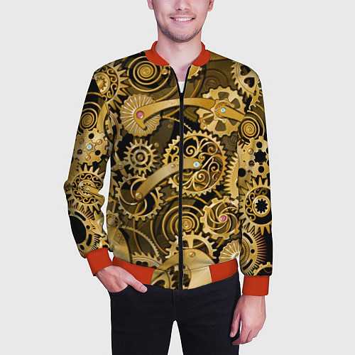Мужской бомбер Стимпанк механизмы шестеренки / 3D-Красный – фото 3