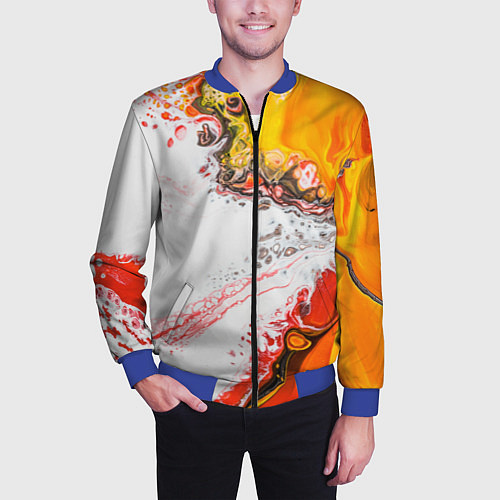 Мужской бомбер Рисунок желтой краской / 3D-Синий – фото 3