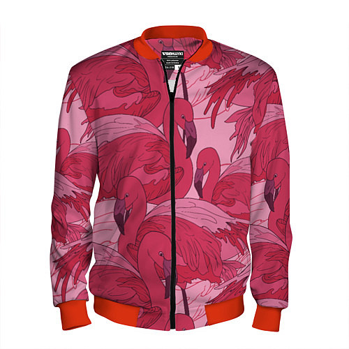 Мужской бомбер Розовые фламинго / 3D-Красный – фото 1
