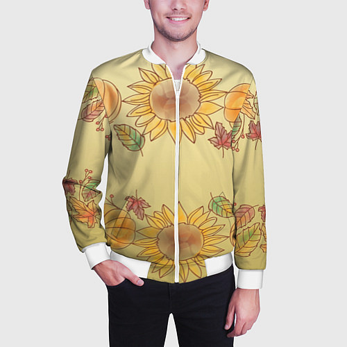 Мужской бомбер Подсолнухи тыквы / 3D-Белый – фото 3