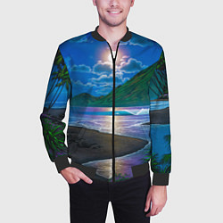 Бомбер мужской Гавайский пейзаж, цвет: 3D-черный — фото 2