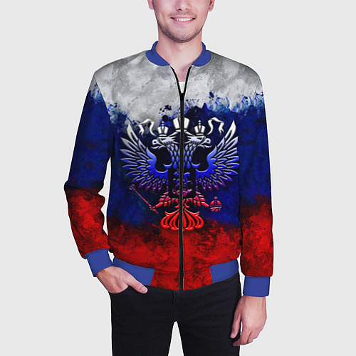 Мужской бомбер Россия Russia Герб / 3D-Синий – фото 3