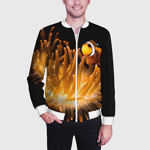 Мужской бомбер Клоуны в актинии / 3D-Белый – фото 3