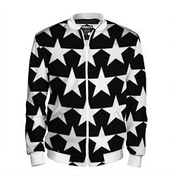 Бомбер мужской Белые звёзды на чёрном фоне 2, цвет: 3D-белый