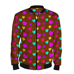 Бомбер мужской Сердечки разноцветные, цвет: 3D-черный