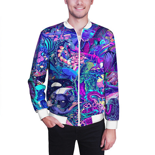 Мужской бомбер Неоновые Звери / 3D-Белый – фото 3