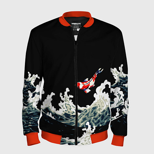Мужской бомбер Карп Кои Волна Япония Рыба / 3D-Красный – фото 1