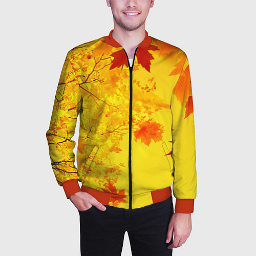 Мужской бомбер ОСЕННИЕ ЦВЕТА ЗОЛОТАЯ ОСЕНЬ / 3D-Красный – фото 3