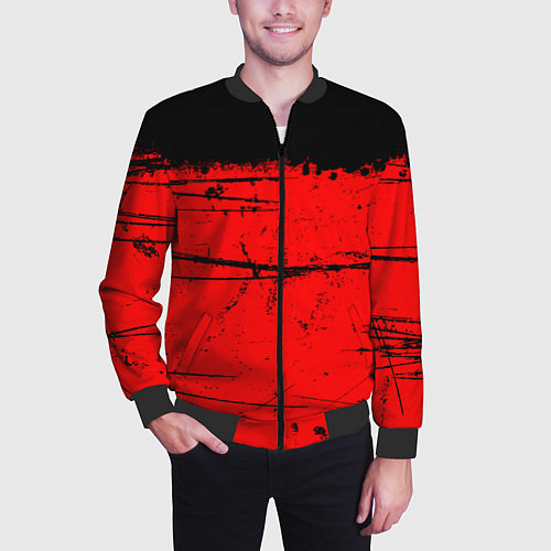 Мужской бомбер КРАСНЫЙ ГРАНЖ RED GRUNGE / 3D-Черный – фото 3
