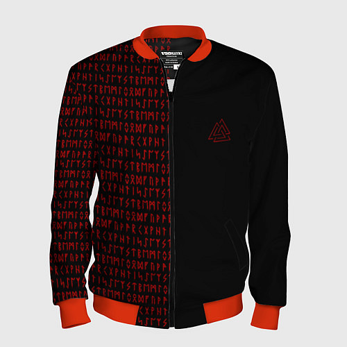 Мужской бомбер ВАЛЬКНУТ РУНИЧЕСКИЙ АЛФАВИТ / 3D-Красный – фото 1