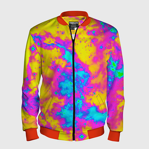 Мужской бомбер Яркая абстракция космических красок / 3D-Красный – фото 1