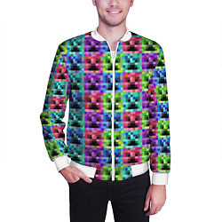 Бомбер мужской МАЙНКРАФТ MINECRAFT ЦВЕТНЫЕ КРИПЕРЫ, цвет: 3D-белый — фото 2