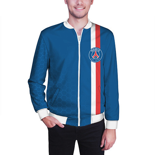 Мужской бомбер PSG SPORT STRIPES UNIFORM / 3D-Белый – фото 3