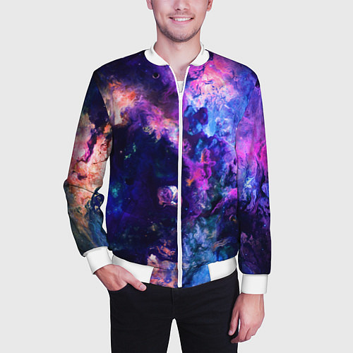 Мужской бомбер НЕОНОВЫЕ КОСМОС NEON SPACE / 3D-Белый – фото 3