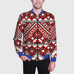 Бомбер мужской Русский узор, геометрическая вышивка, цвет: 3D-синий — фото 2