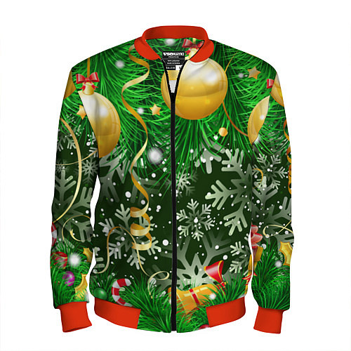 Мужской бомбер Новогоднее Настроение Елка / 3D-Красный – фото 1