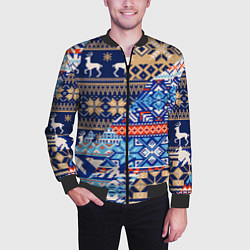 Бомбер мужской НОВОГОДНИЙ УЗОР ОЛЕНИ И МЕДВЕДИ НОВЫЙ ГОД 2022, цвет: 3D-черный — фото 2