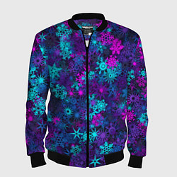 Бомбер мужской Неоновые снежинки, цвет: 3D-черный