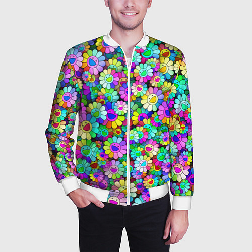 Мужской бомбер Rainbow flowers / 3D-Белый – фото 3