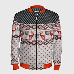 Бомбер мужской НОВОГОДНИЙ УЗОР, цвет: 3D-красный