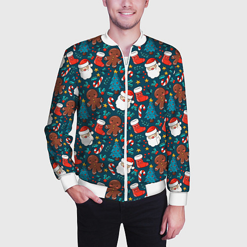 Мужской бомбер ПОКРЫТО НОВЫМ ГОДОМ! / 3D-Белый – фото 3