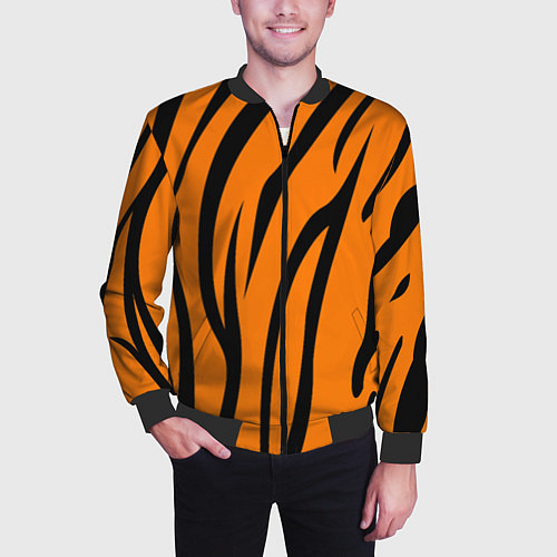 Мужской бомбер Текстура тиграtiger / 3D-Черный – фото 3