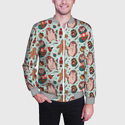Бомбер мужской Новогодний ёжик и щелкунчик, цвет: 3D-меланж — фото 2