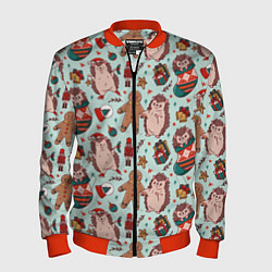 Мужской бомбер Новогодний ёжик и щелкунчик