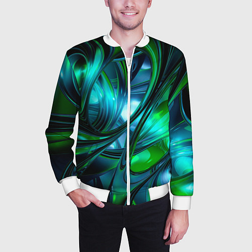 Мужской бомбер Изумрудное настроение / 3D-Белый – фото 3