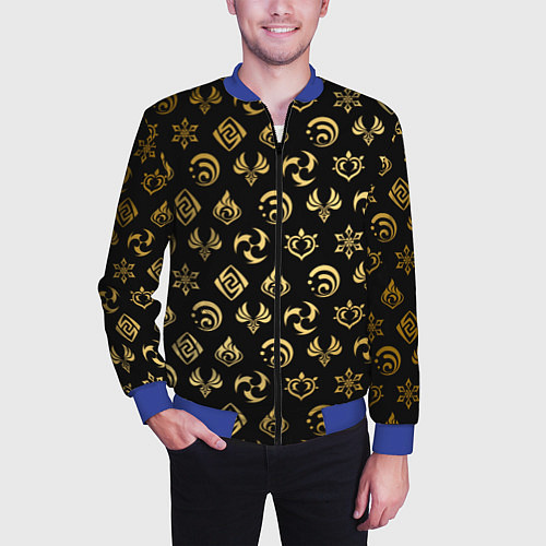 Мужской бомбер GOLDEN GENSHIN IMPACT PATTERN ЗОЛОТО ГЕНШИН ИМПАКТ / 3D-Синий – фото 3