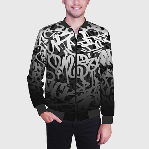Мужской бомбер GRAFFITI WHITE TAGS ГРАФФИТИ / 3D-Черный – фото 3