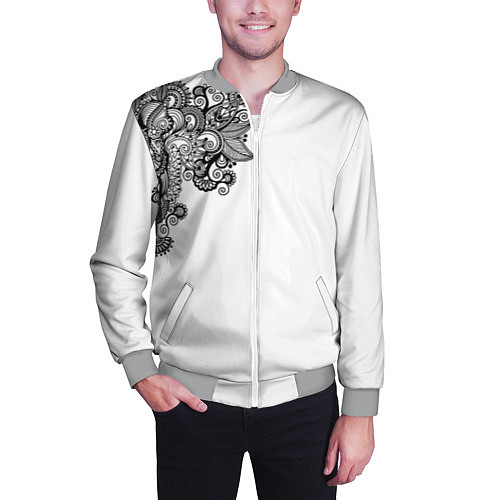 Мужской бомбер Черно Белые КруЖева / 3D-Меланж – фото 3