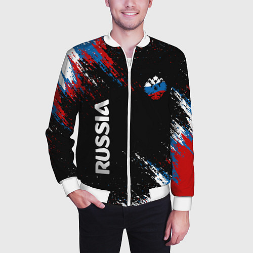 Мужской бомбер Russia Штрихи в цвет Флага / 3D-Белый – фото 3