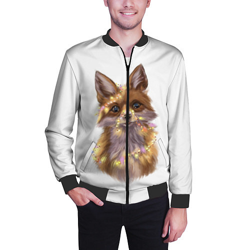 Мужской бомбер Fox with a garland / 3D-Черный – фото 3