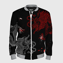 Бомбер мужской Китайский дракон Красно - Белый, цвет: 3D-меланж