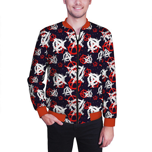 Мужской бомбер Анархия текстура / 3D-Красный – фото 3