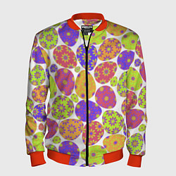 Бомбер мужской Разукрашенные пасхальные яйца, цвет: 3D-красный