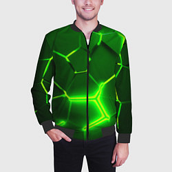 Бомбер мужской 3D ПЛИТЫ НЕОН NEON GREEN HEXAGON РАЗЛОМ, цвет: 3D-черный — фото 2