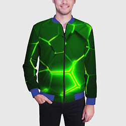 Бомбер мужской 3D ПЛИТЫ НЕОН NEON GREEN HEXAGON РАЗЛОМ, цвет: 3D-синий — фото 2