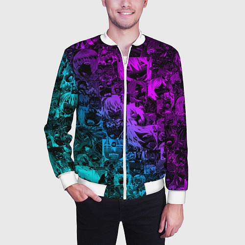 Мужской бомбер AHEGAO NEON GIRL НЕОНОВЫЙ АХЕГАО / 3D-Белый – фото 3