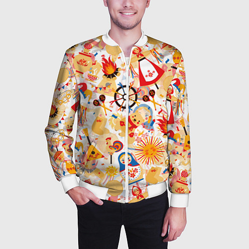 Мужской бомбер Масленица Паттерн / 3D-Белый – фото 3