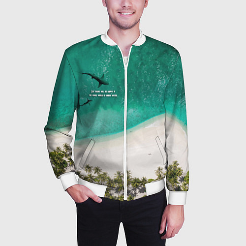 Мужской бомбер He shark will be happy if the whole world is under / 3D-Белый – фото 3