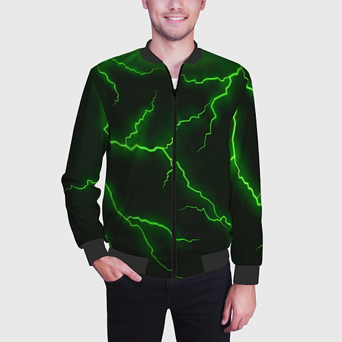 Мужской бомбер Разряд молнии: Green / 3D-Черный – фото 3
