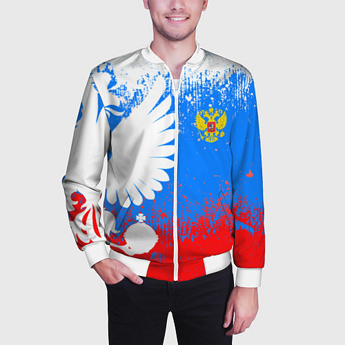 Мужской бомбер Я русский герб / 3D-Белый – фото 3