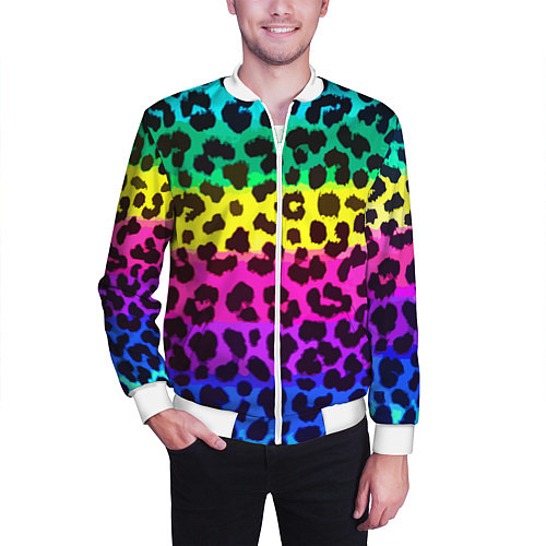 Мужской бомбер Leopard Pattern Neon / 3D-Белый – фото 3