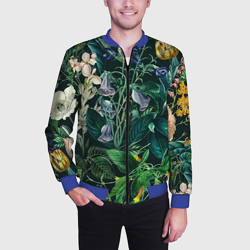 Мужской бомбер Цветы Темный Сад / 3D-Синий – фото 3