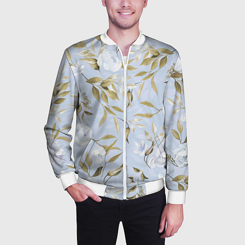 Мужской бомбер Цветы Золотые Листья / 3D-Белый – фото 3